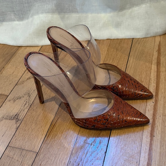 Gianvito Rossi Brown Snake Print Heels with Clear Strap - Picture 4 of 4